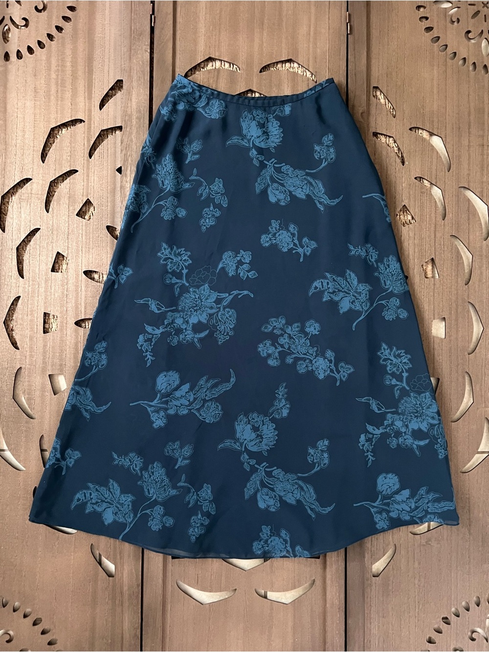 Rena Rowan Navy Blue Floral A-Line Skirt